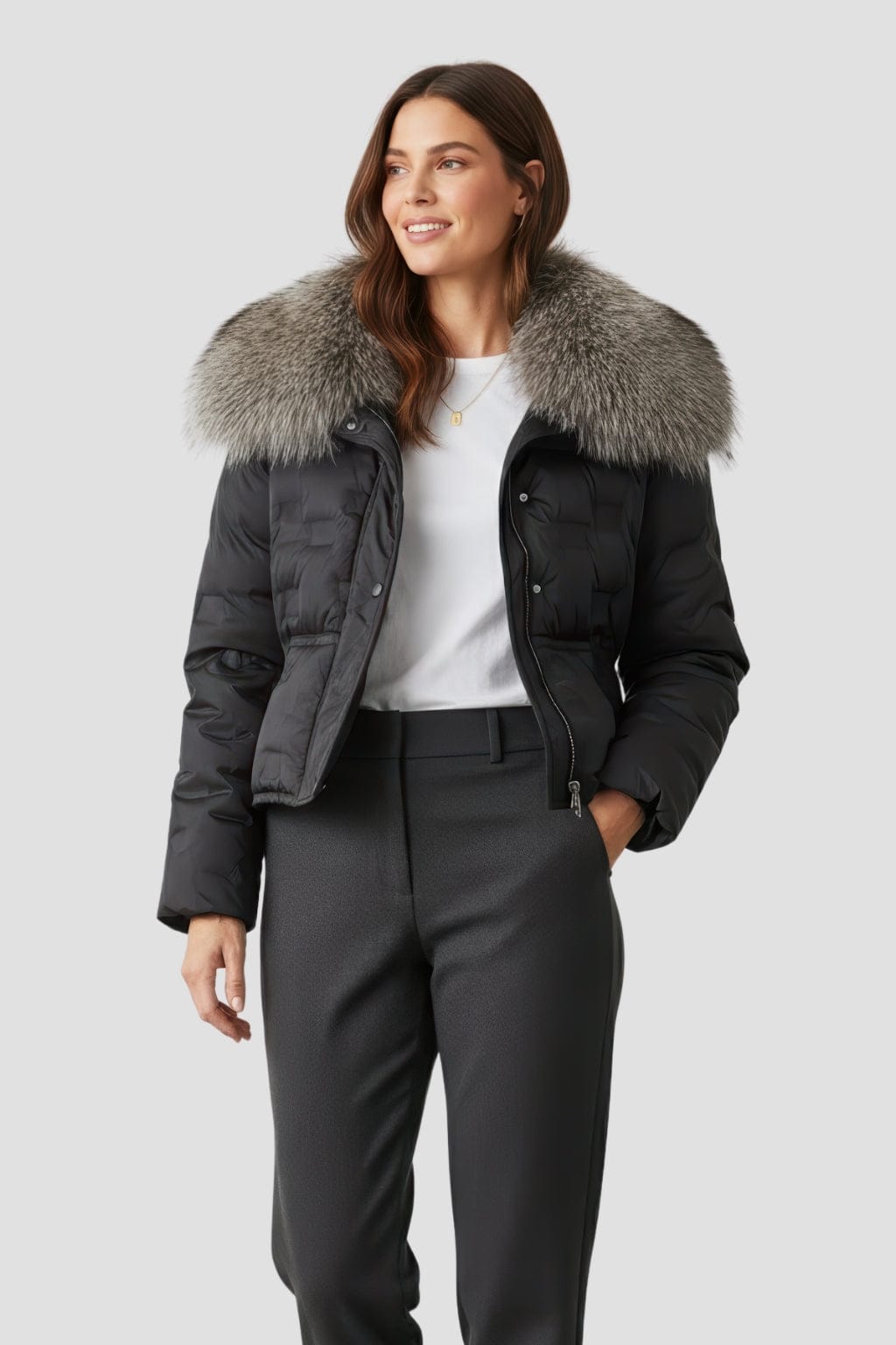 Blouson en fourrure femme court gris Héritage fourrure