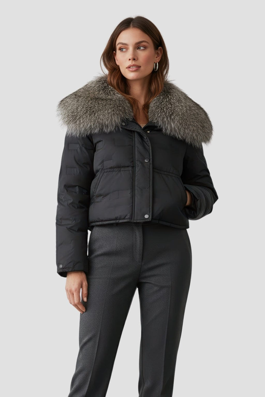 Blouson en fourrure femme court gris Héritage fourrure