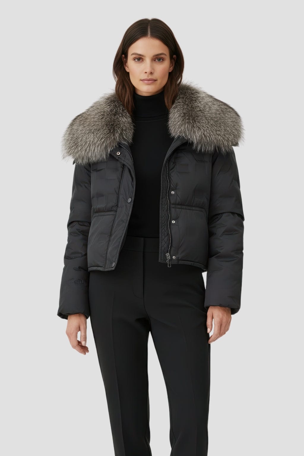 Blouson en fourrure femme court gris Héritage fourrure