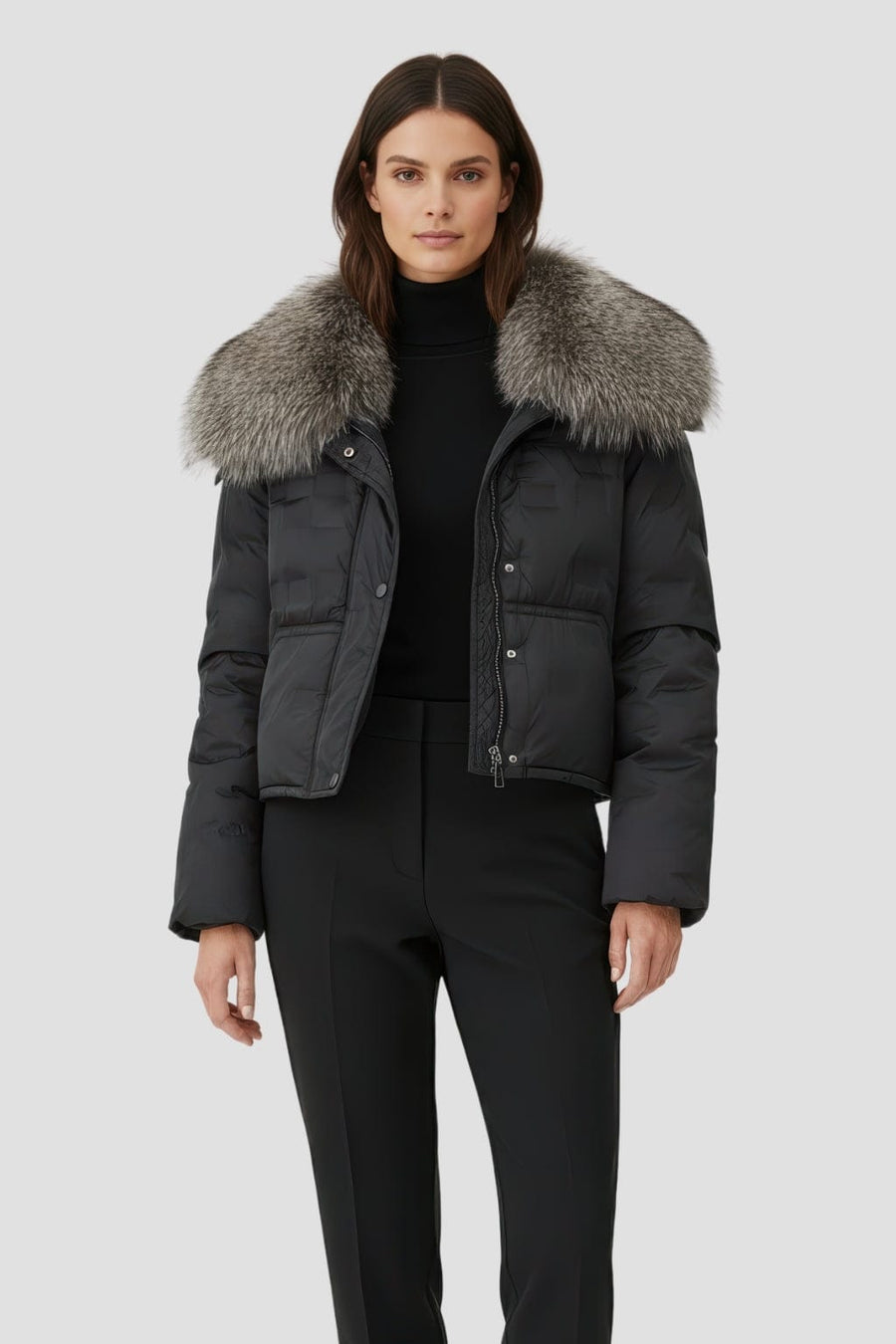 Blouson en fourrure femme court gris Héritage fourrure