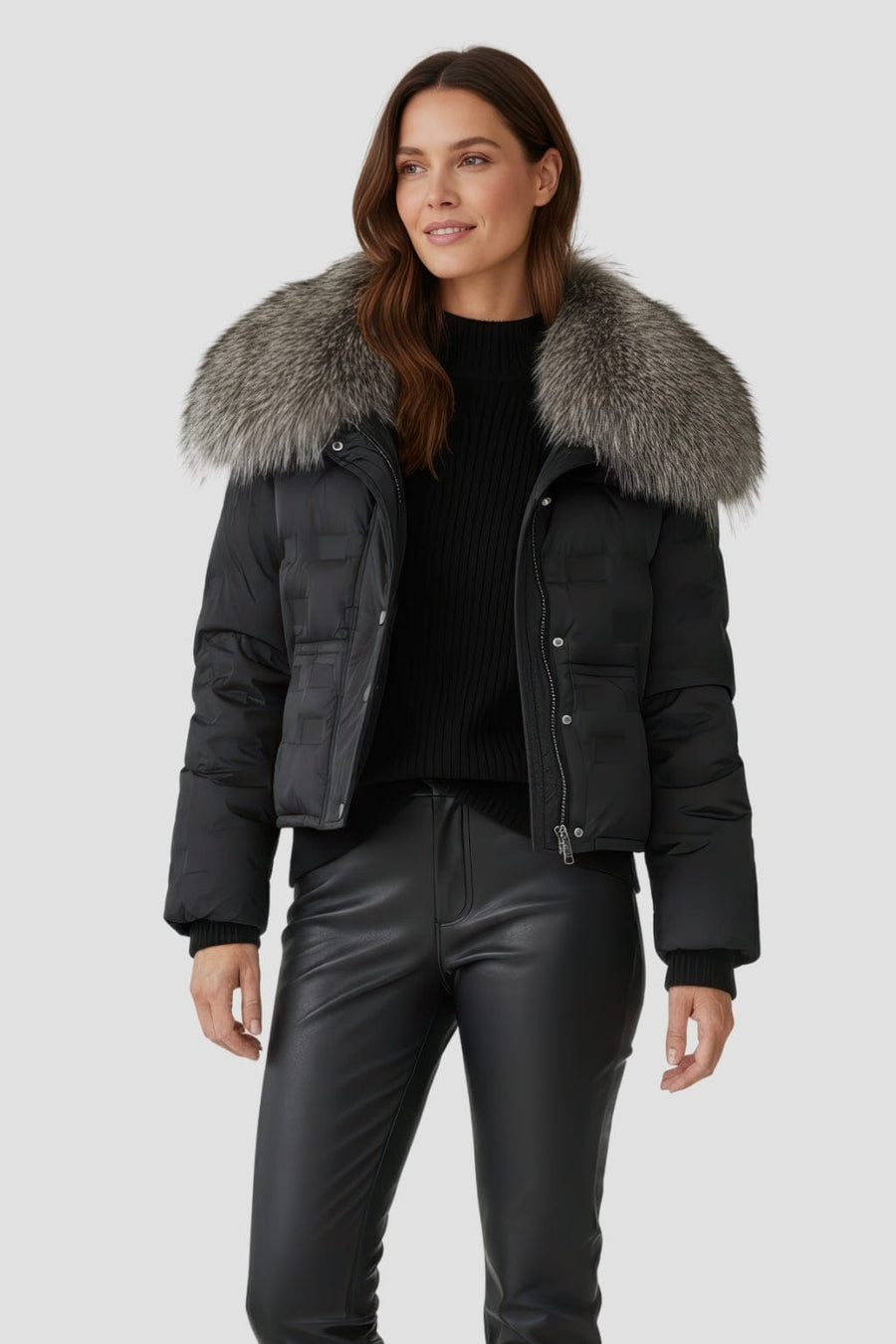 Blouson en fourrure femme court gris Héritage fourrure