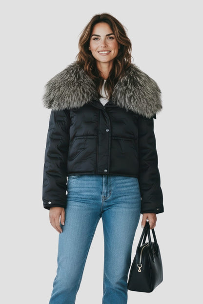 Blouson en fourrure femme court gris Héritage fourrure