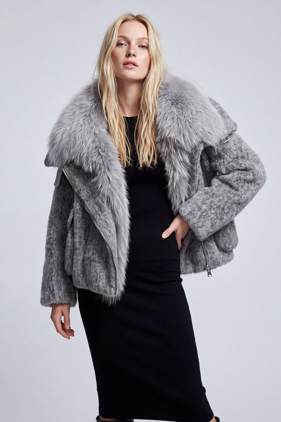 Blouson en fourrure femme court gris Héritage fourrure