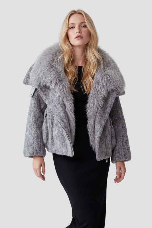 Blouson en fourrure femme court gris Héritage fourrure