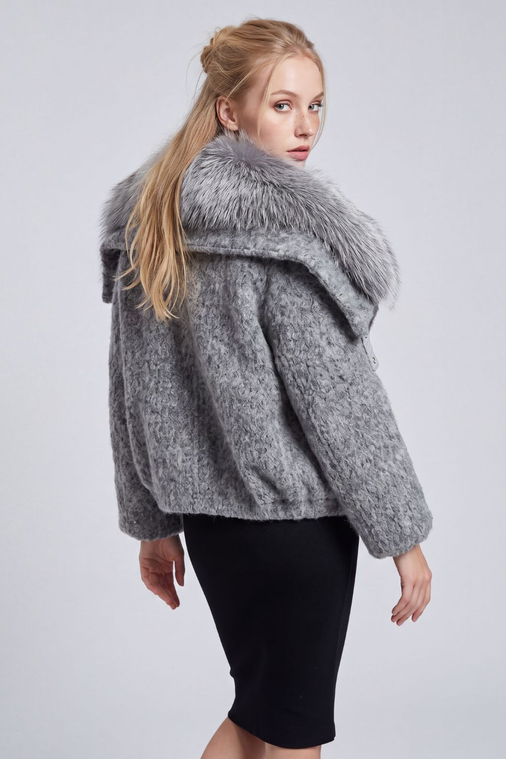 Blouson en fourrure femme court gris Héritage fourrure