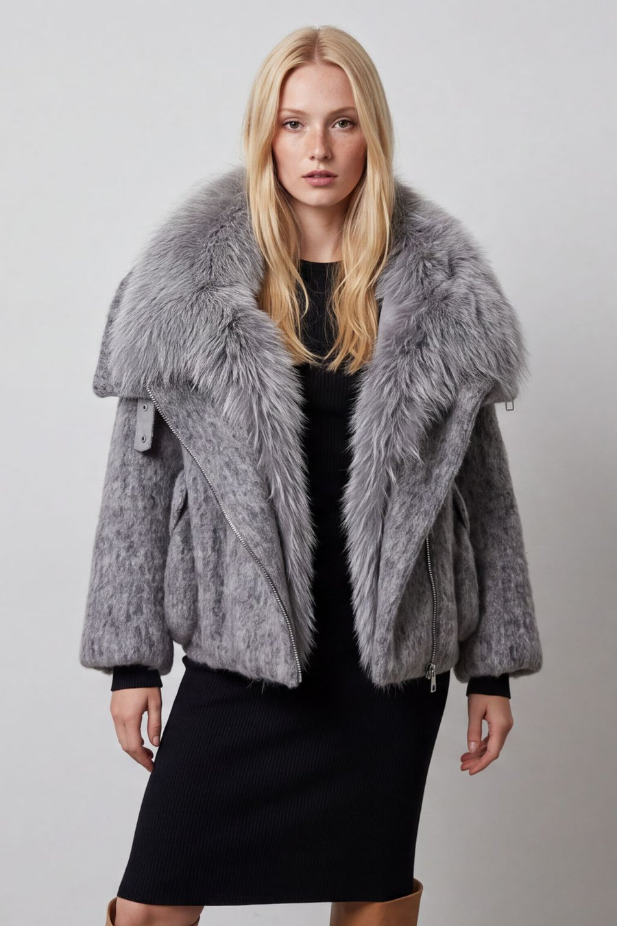 Blouson en fourrure femme court gris Héritage fourrure