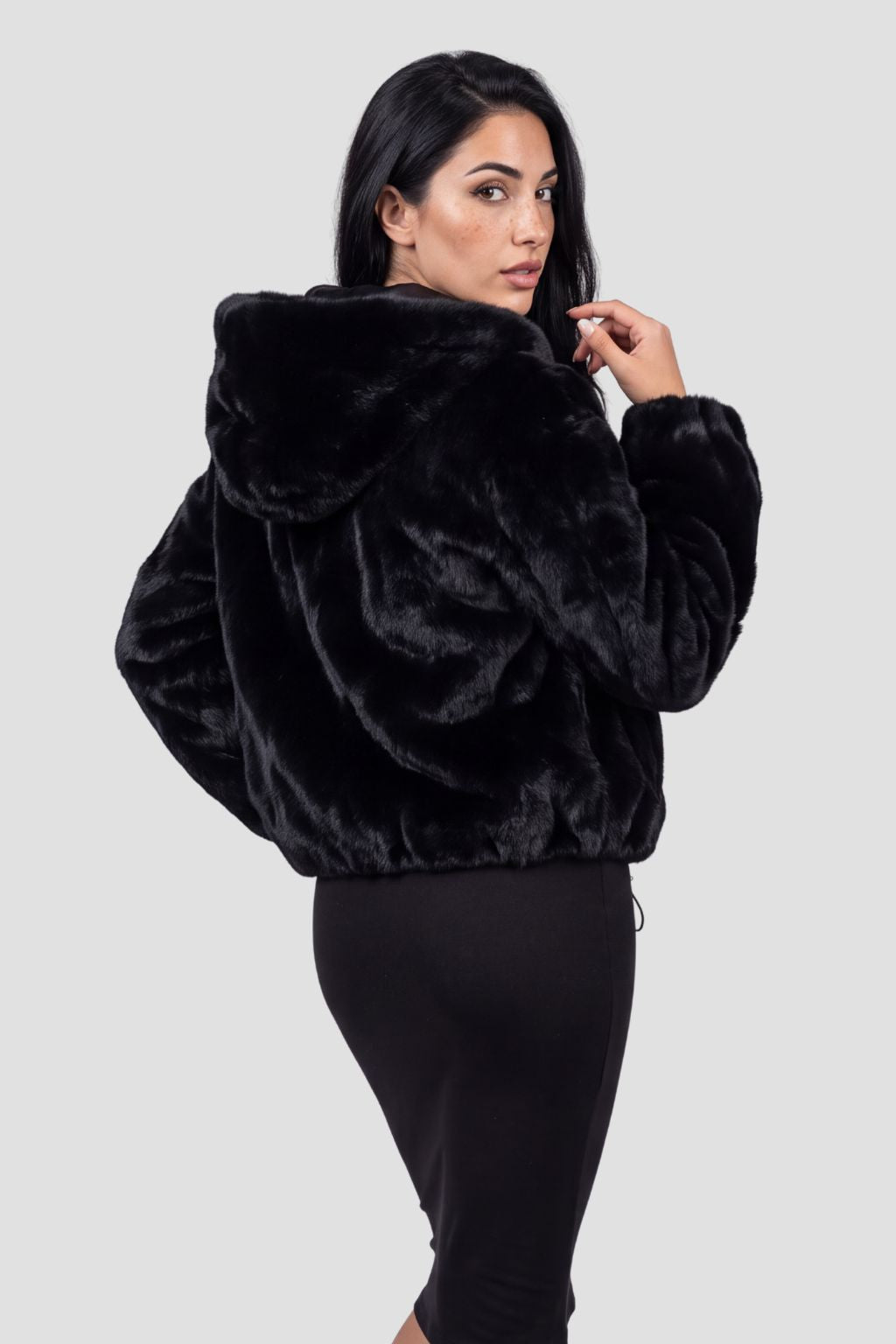 Blouson en fourrure femme court noir Héritage fourrure