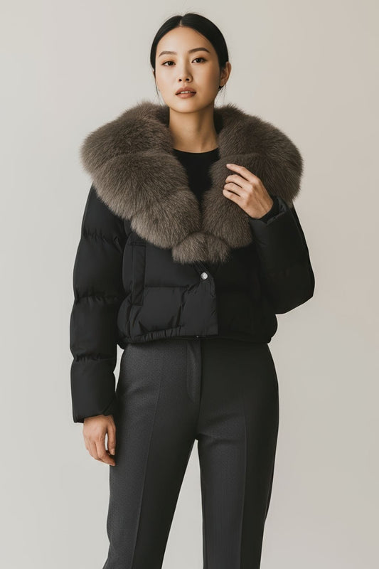 Blouson en fourrure renard à col marron Héritage fourrure