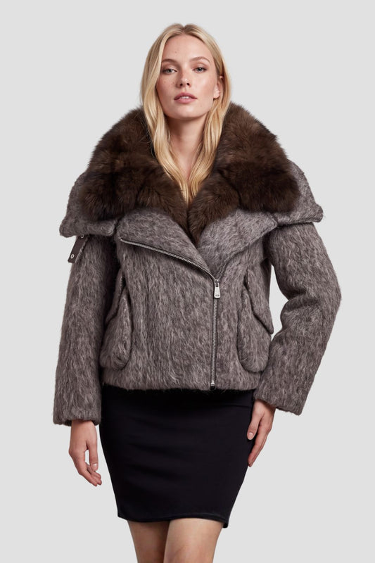 Blouson en fourrure renard à col marron Héritage fourrure