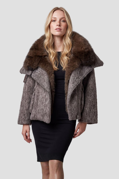 Blouson en fourrure renard à col marron Héritage fourrure
