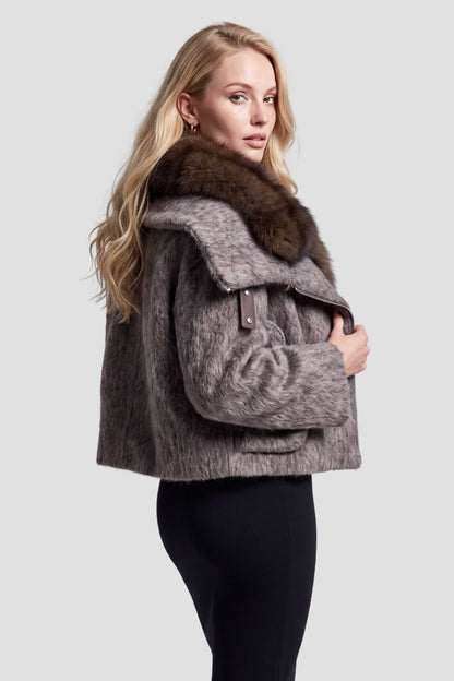 Blouson en fourrure renard à col marron Héritage fourrure