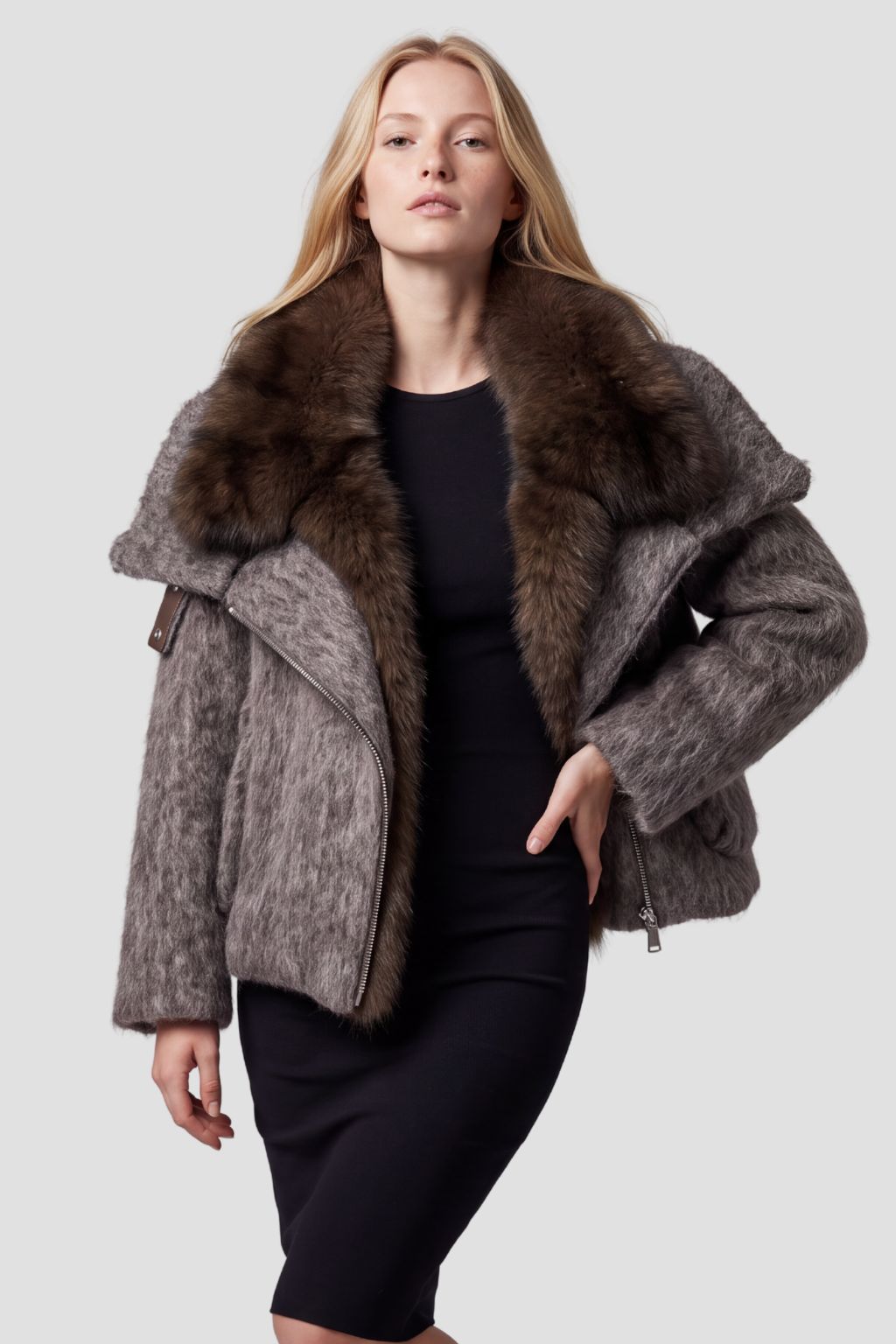 Blouson en fourrure renard à col marron Héritage fourrure