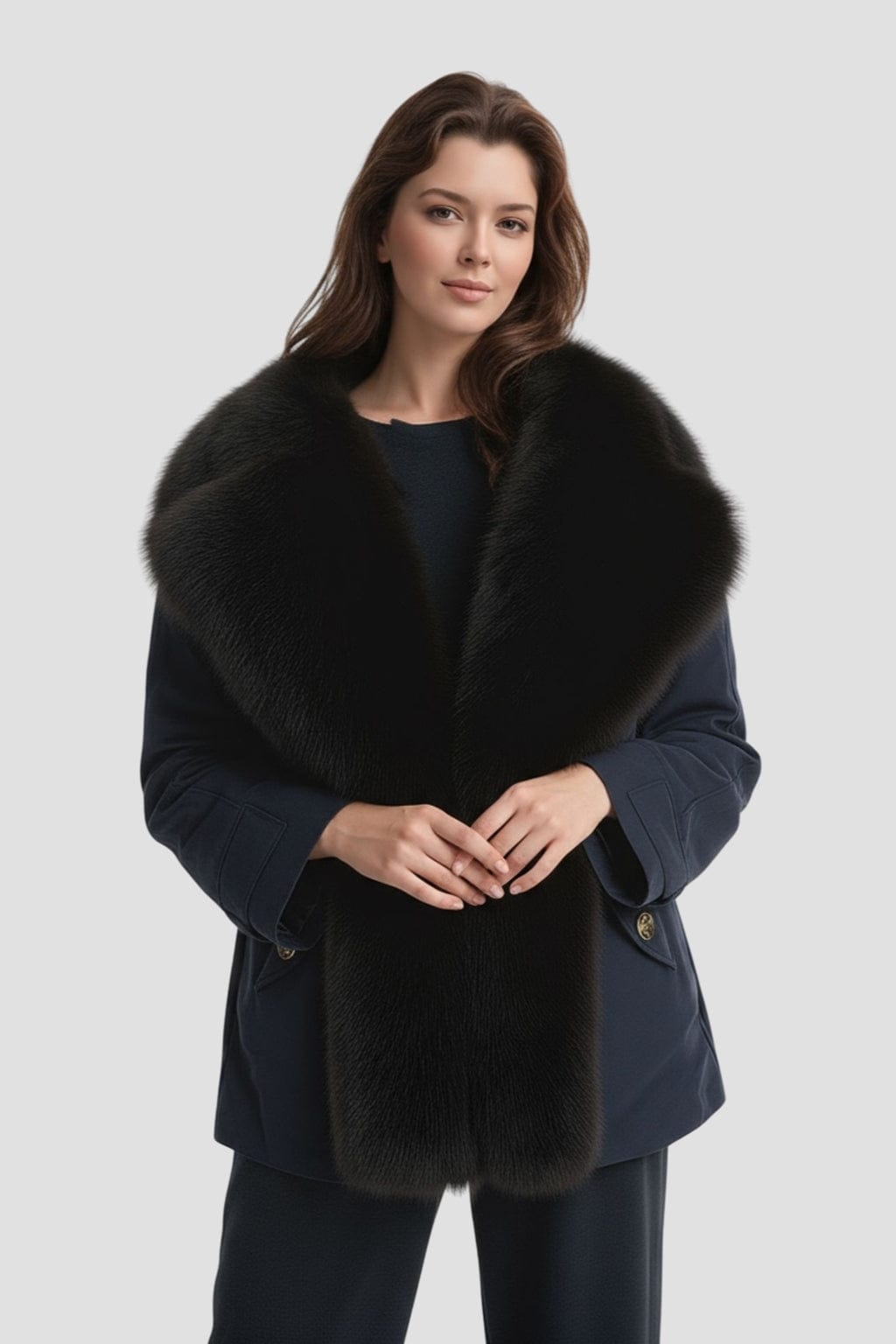Blouson fourrure femme bleu marine Héritage fourrure