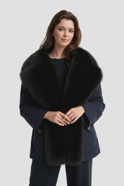 Blouson fourrure femme bleu marine Héritage fourrure