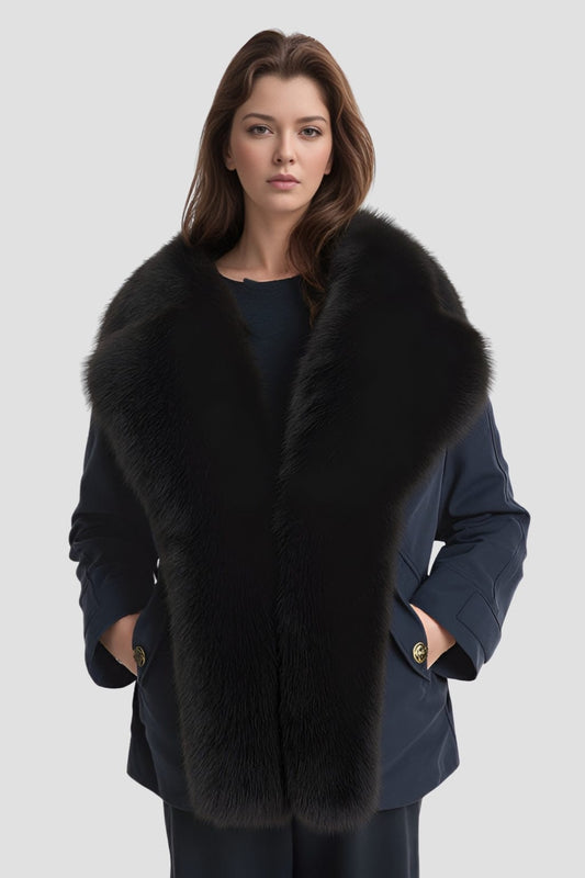 Blouson fourrure femme bleu marine Héritage fourrure