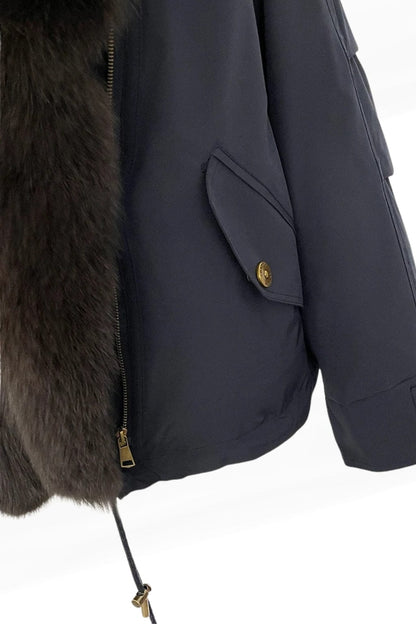 Blouson fourrure femme bleu marine Héritage fourrure