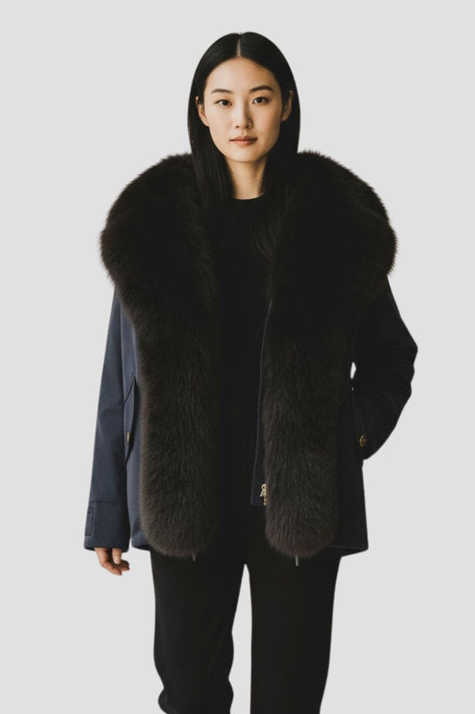 Blouson fourrure femme bleu marine Héritage fourrure