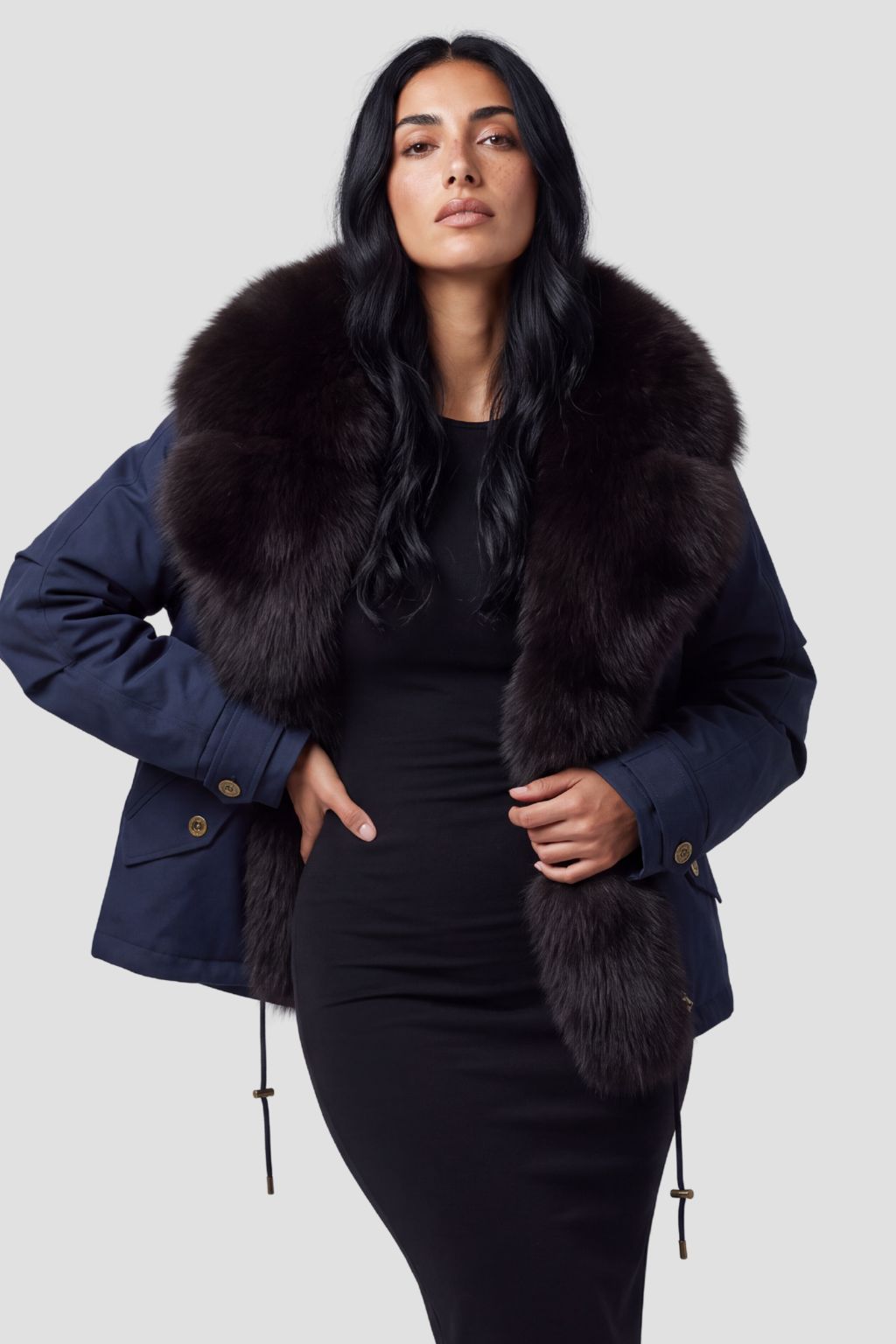 Blouson fourrure femme bleu marine Héritage fourrure