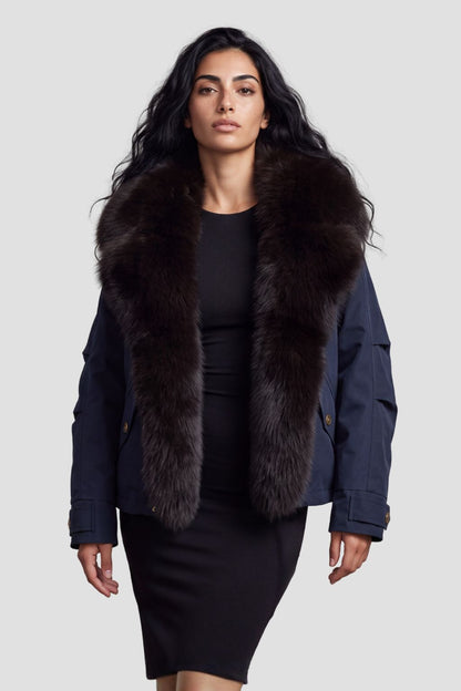Blouson fourrure femme bleu marine Héritage fourrure