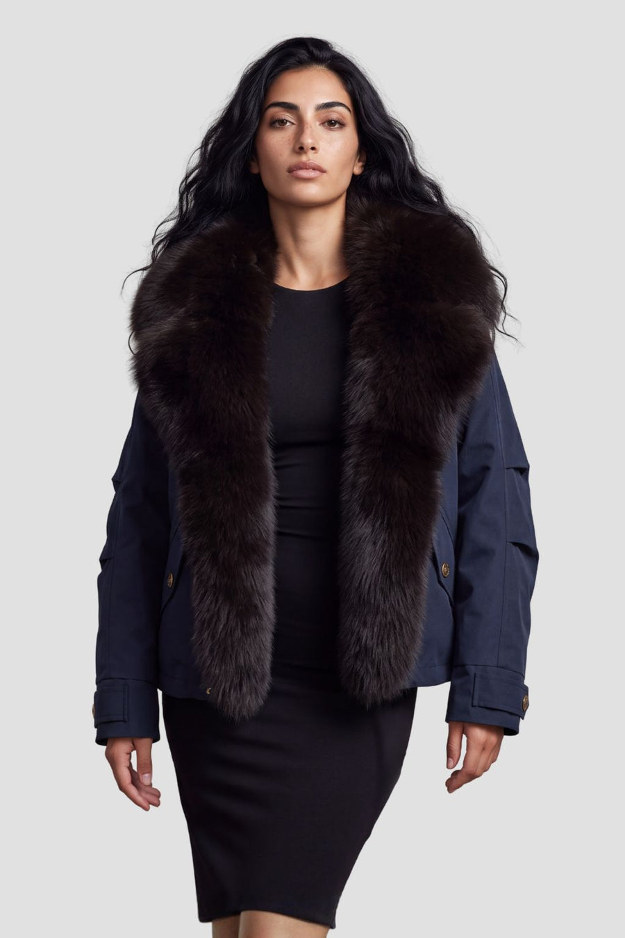 Blouson fourrure femme bleu marine Héritage fourrure