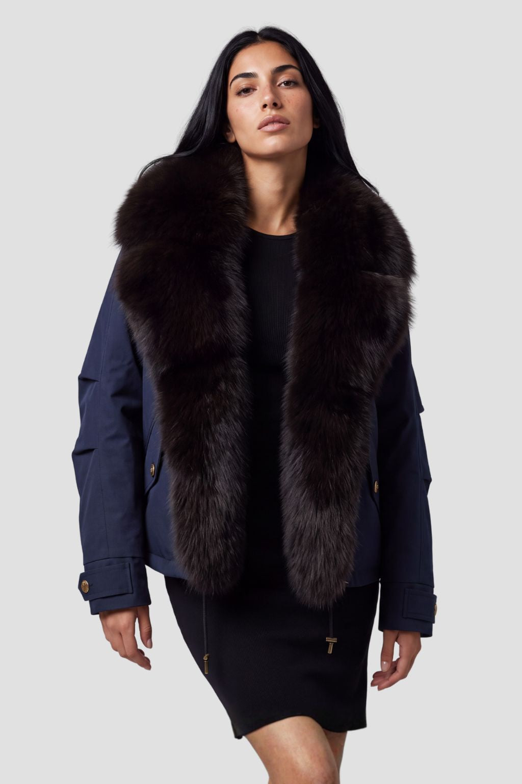 Blouson fourrure femme bleu marine Héritage fourrure