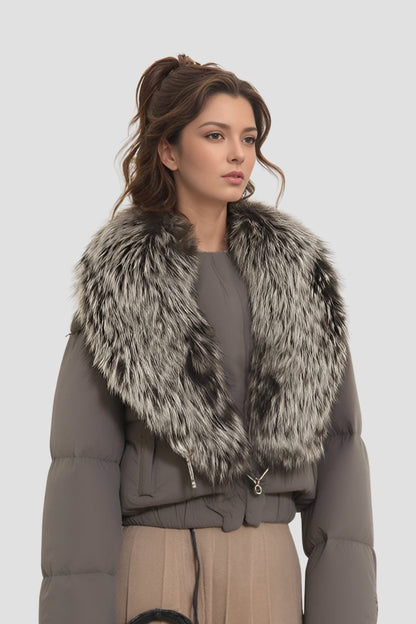 Blouson fourrure femme col argenté Héritage fourrure