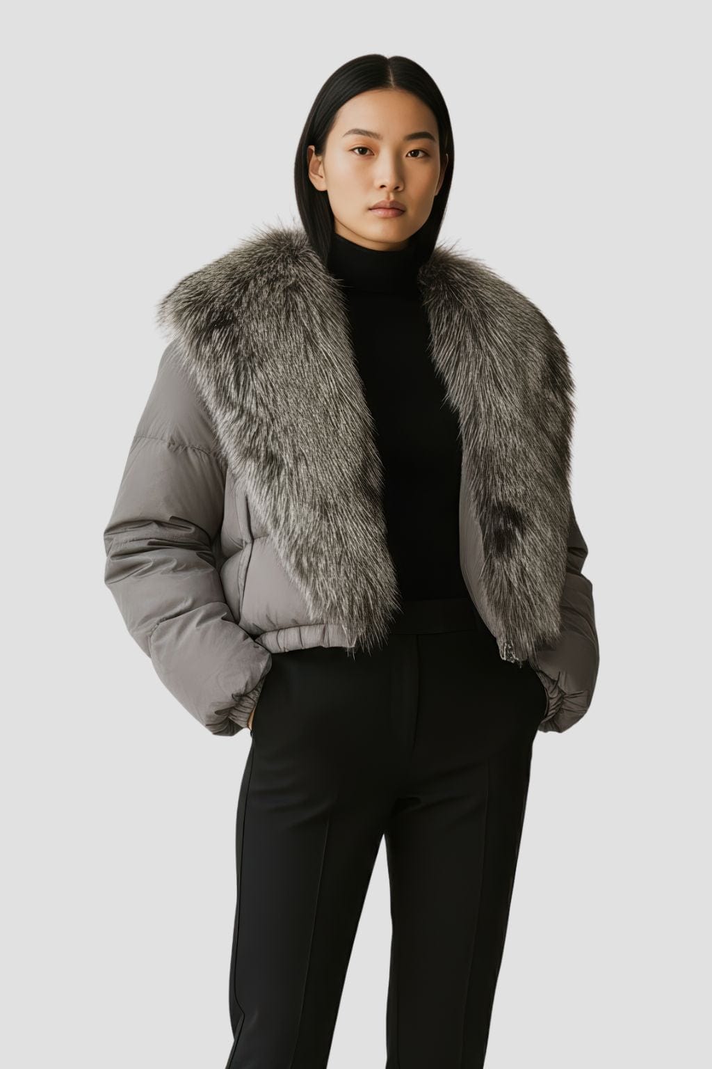 Blouson fourrure femme col argenté Héritage fourrure