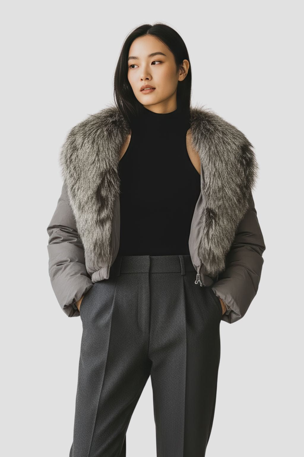 Blouson fourrure femme col argenté Héritage fourrure