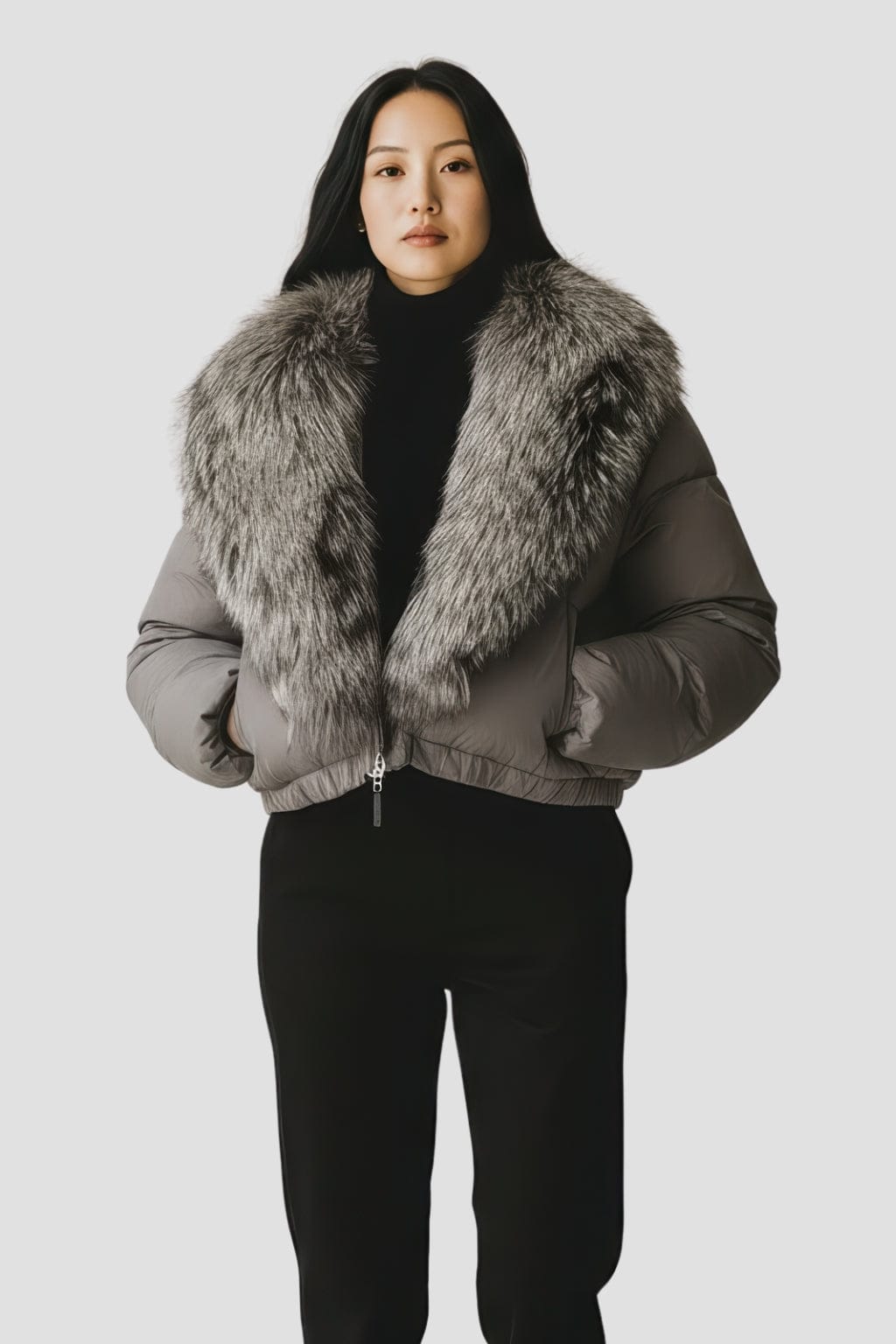 Blouson fourrure femme col argenté Héritage fourrure