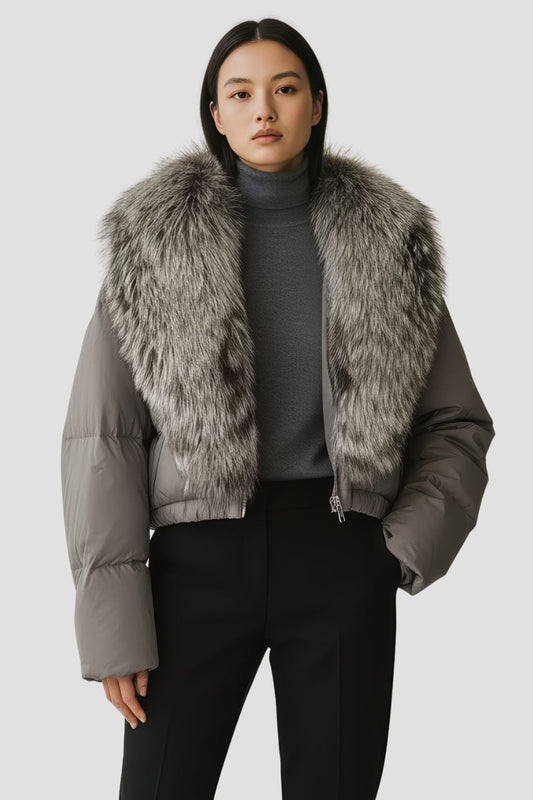 Blouson fourrure femme col argenté Héritage fourrure