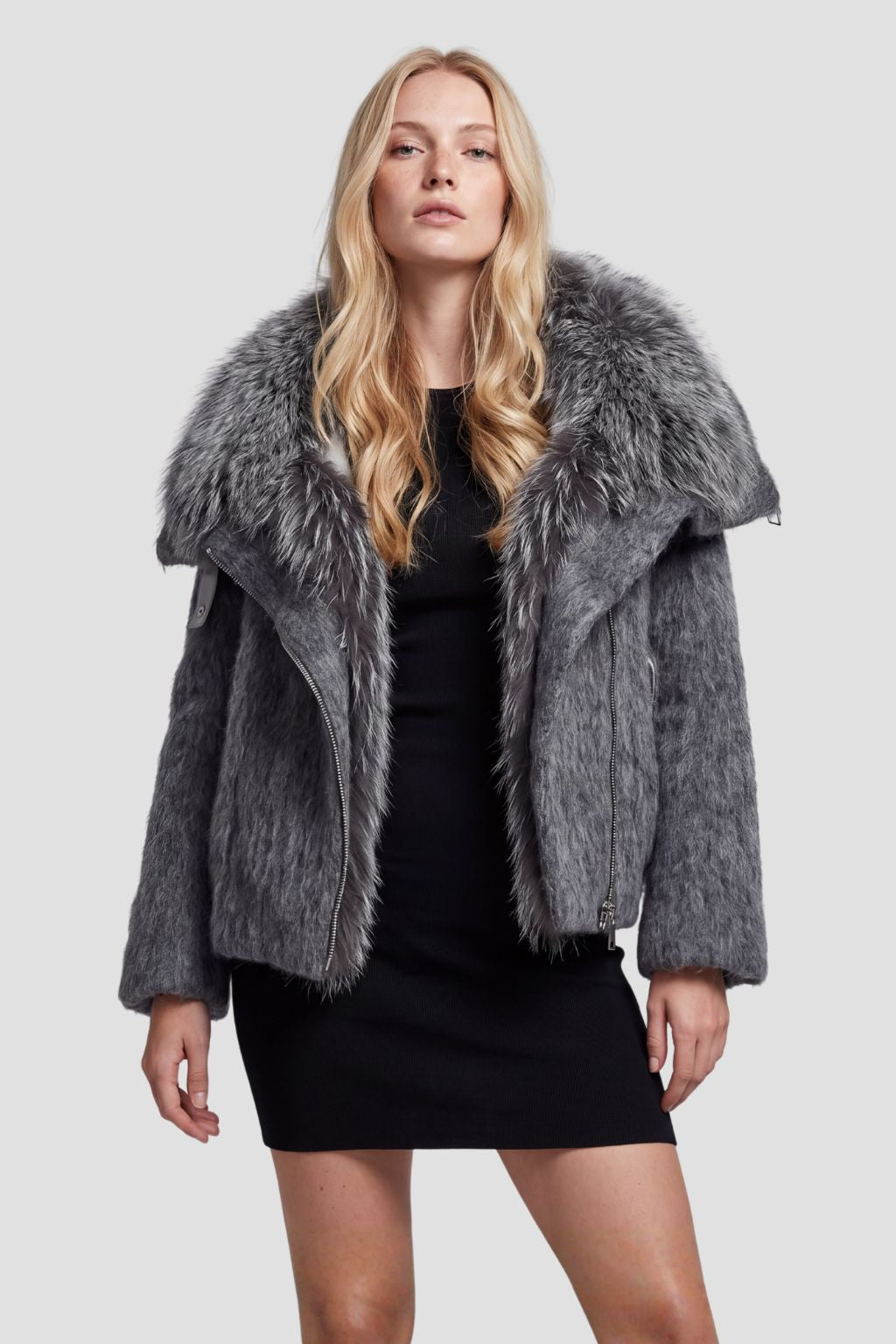 Blouson fourrure femme col argenté Héritage fourrure