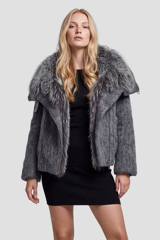 Blouson fourrure femme col argenté Héritage fourrure