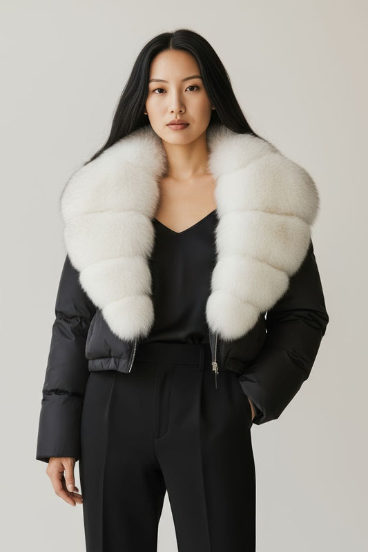 Blouson fourrure femme col blanc Héritage fourrure