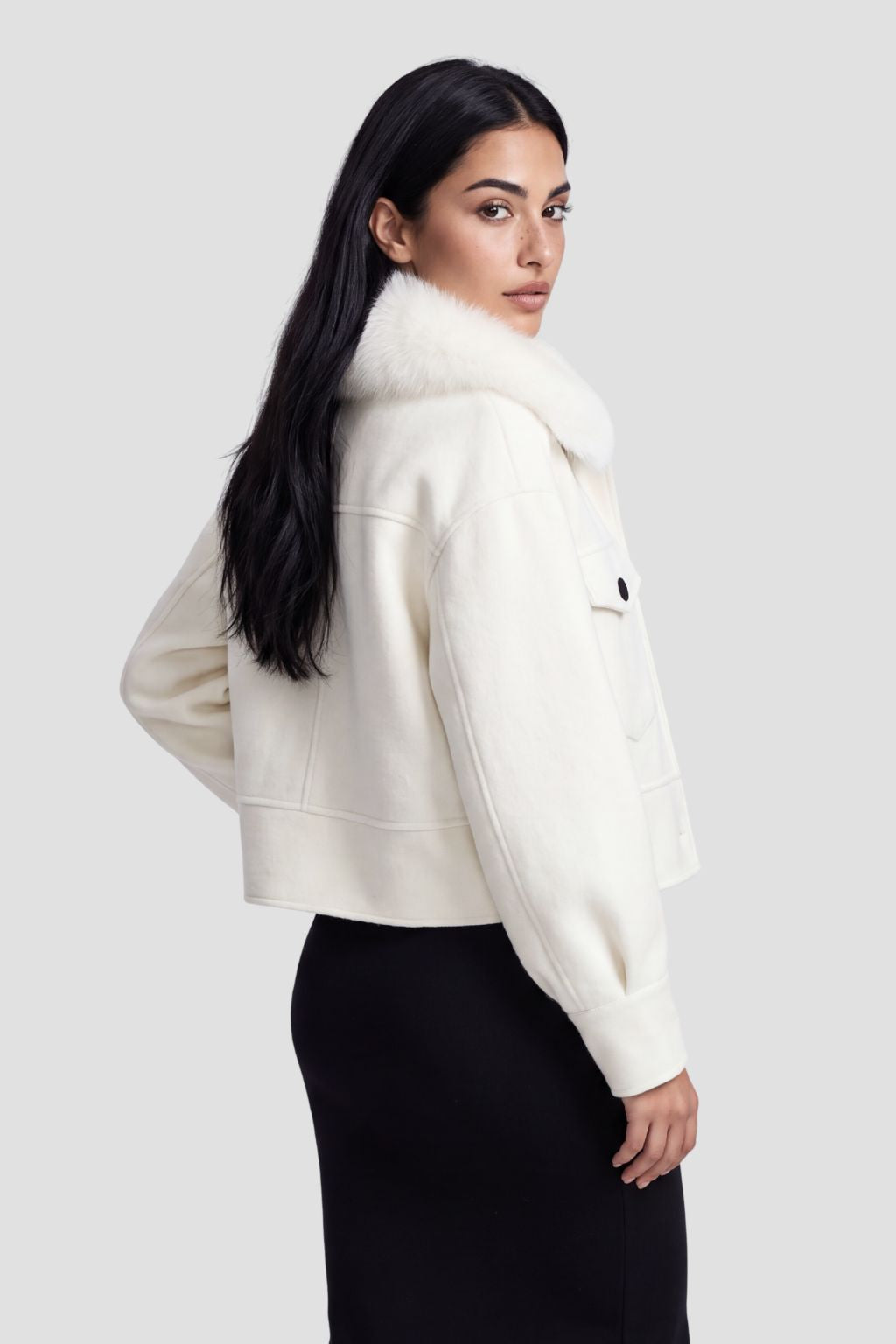 Blouson fourrure femme col blanc Héritage fourrure