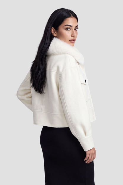 Blouson fourrure femme col blanc Héritage fourrure
