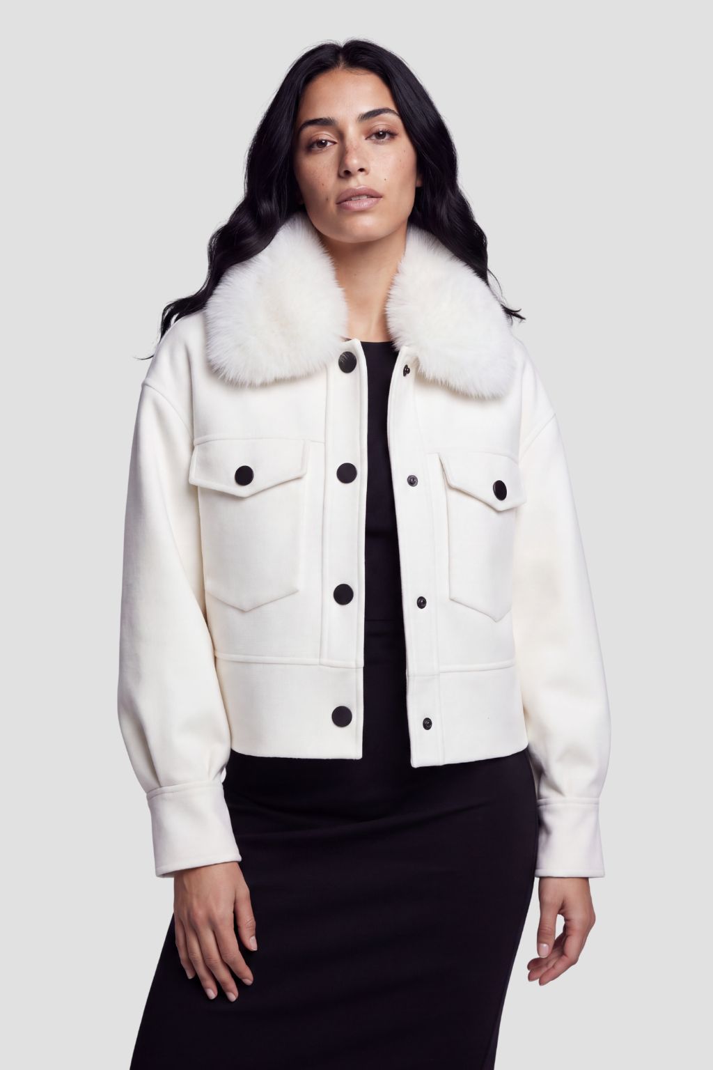 Blouson fourrure femme col blanc Héritage fourrure