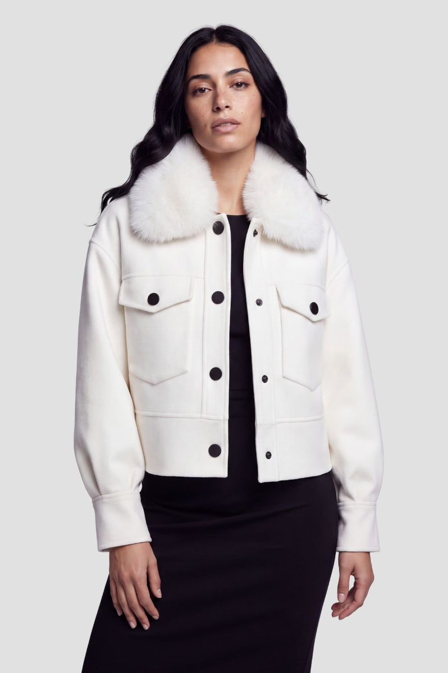 Blouson fourrure femme col blanc Héritage fourrure