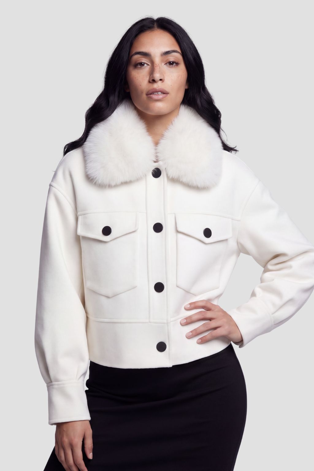 Blouson fourrure femme col blanc Héritage fourrure