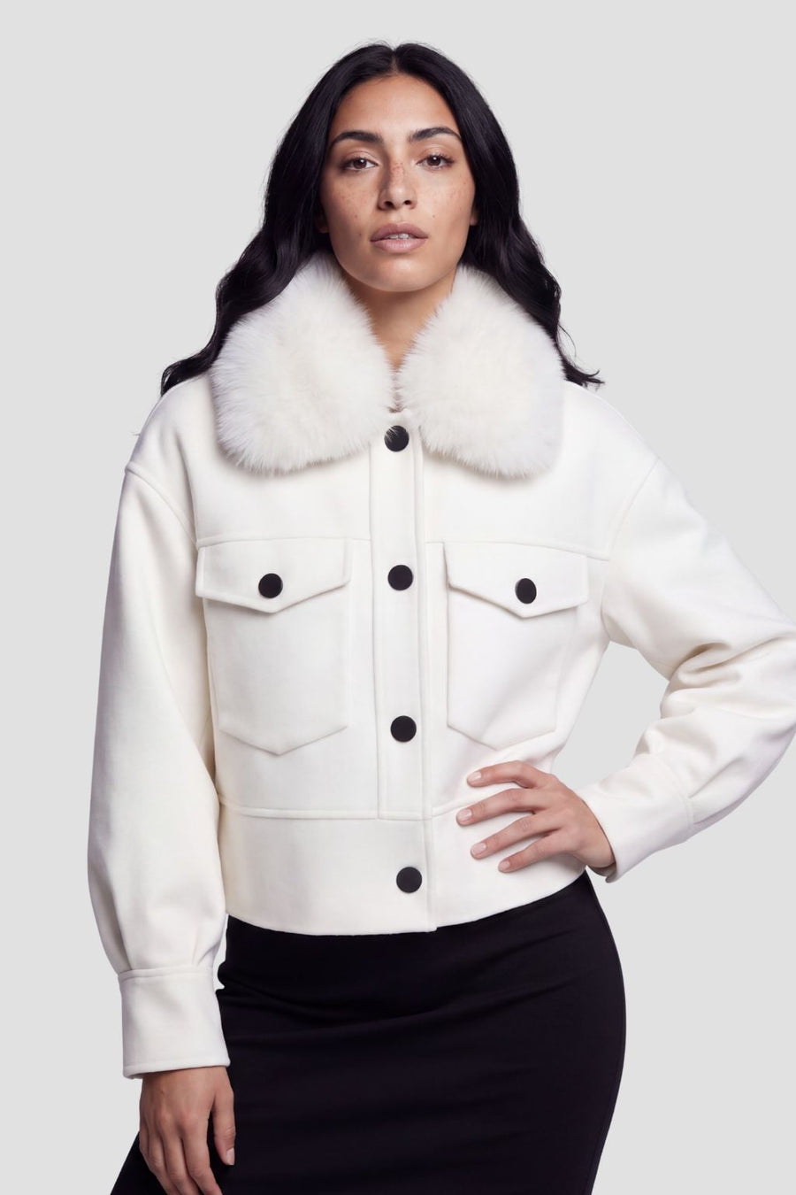 Blouson fourrure femme col blanc Héritage fourrure