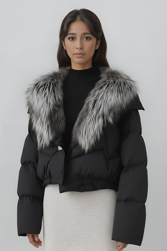 Blouson fourrure femme col gris Héritage fourrure