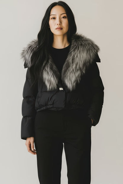 Blouson fourrure femme col gris Héritage fourrure