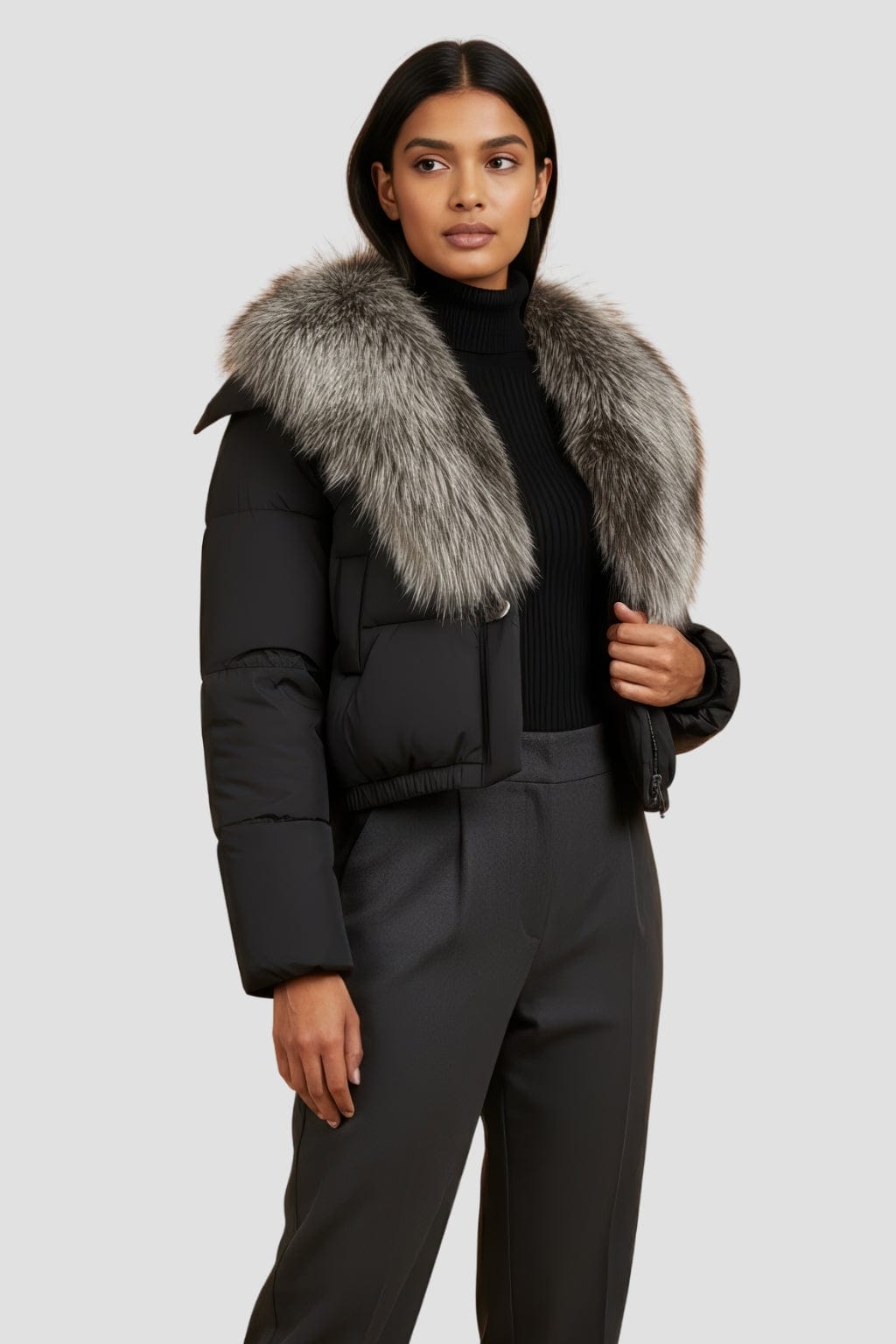 Blouson fourrure femme col gris Héritage fourrure