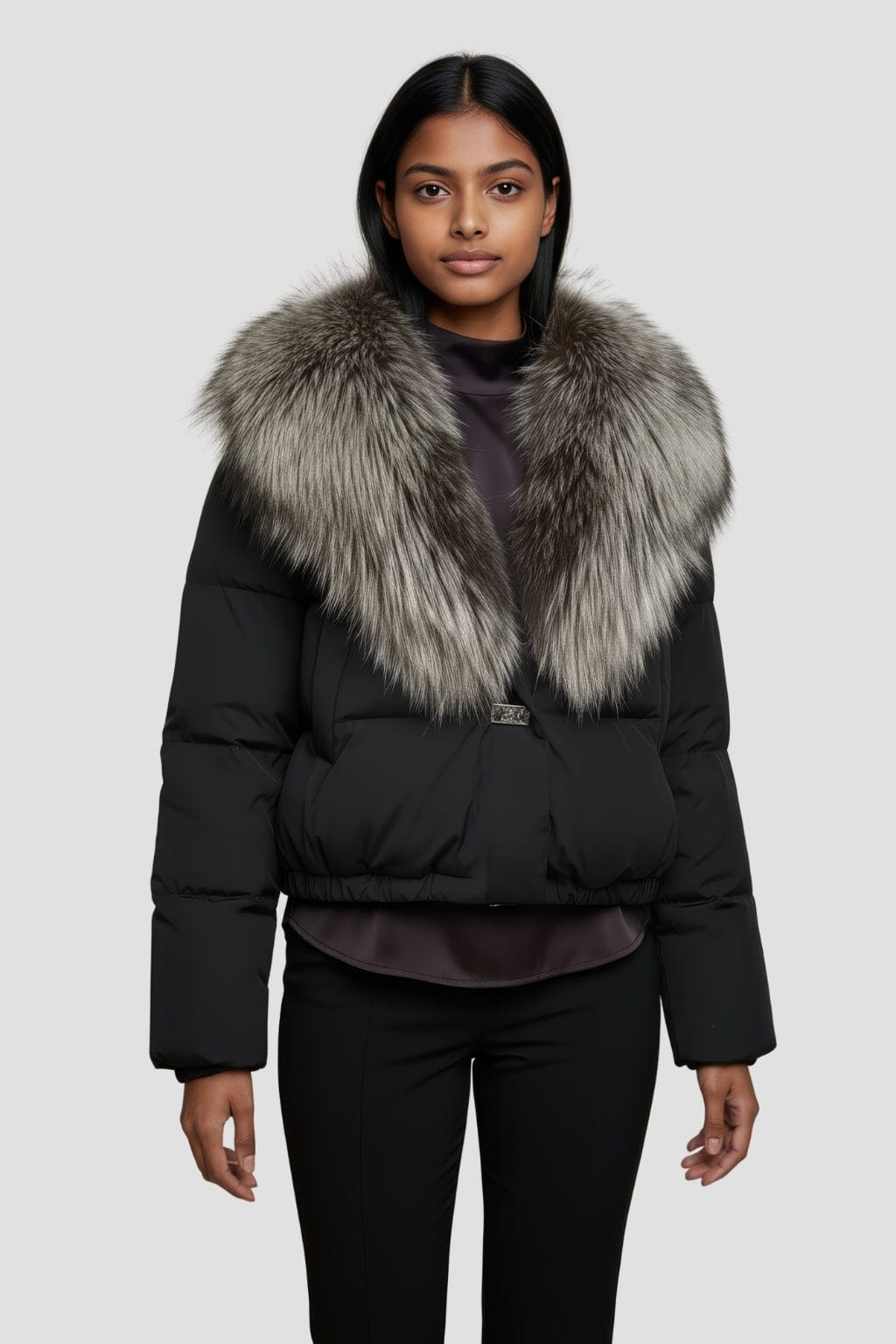 Blouson fourrure femme col gris Héritage fourrure