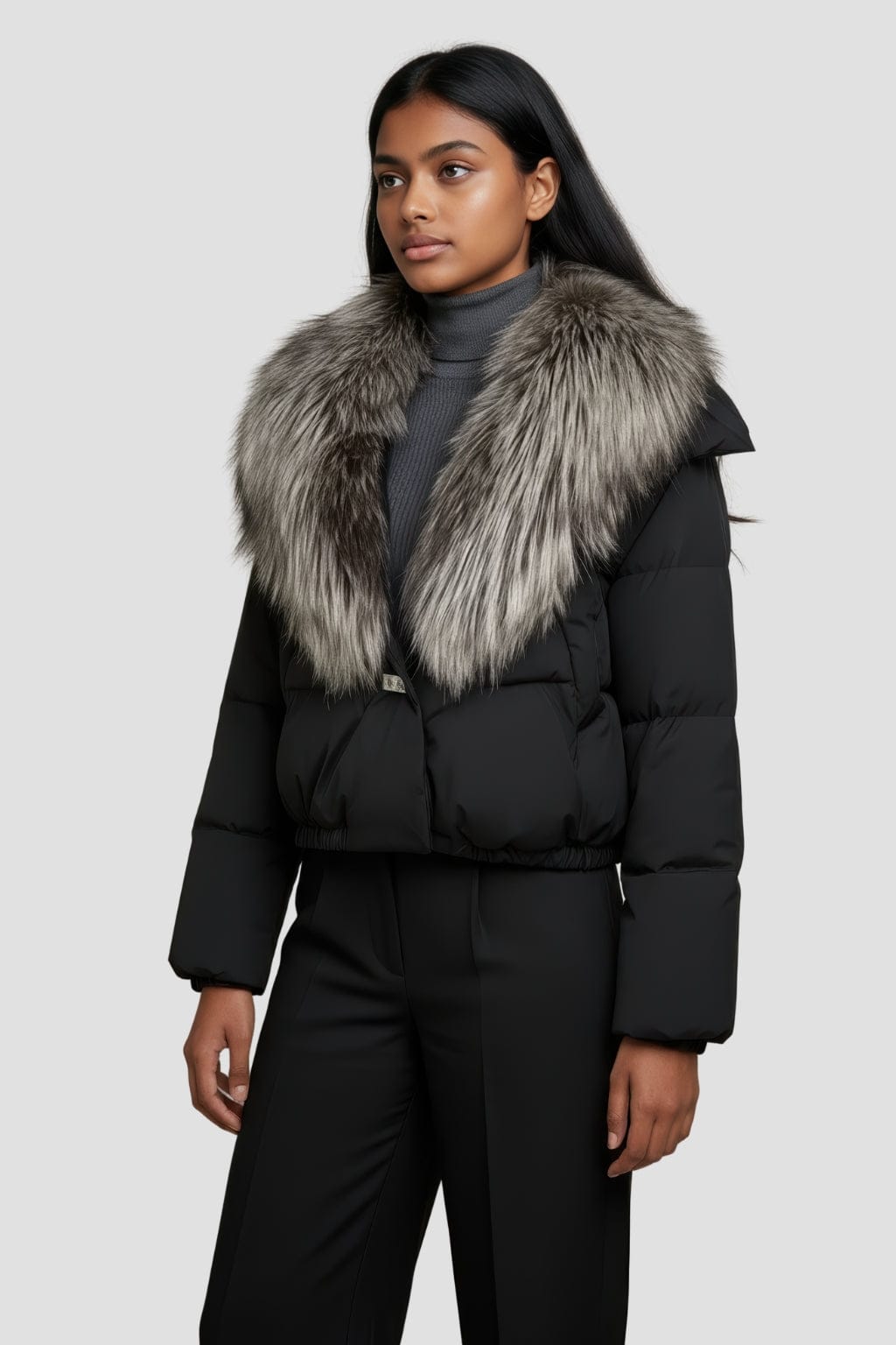 Blouson fourrure femme col gris Héritage fourrure