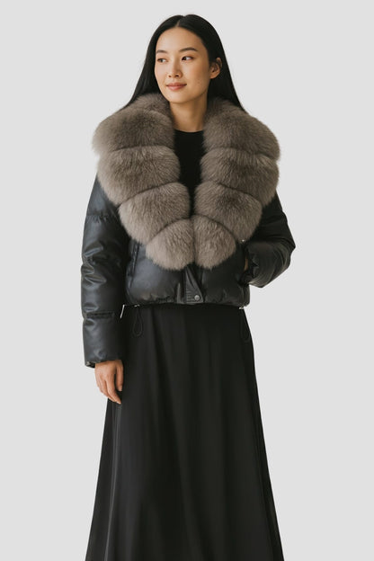 Blouson fourrure femme col gris Héritage fourrure
