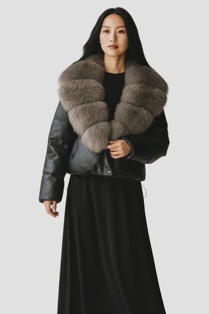 Blouson fourrure femme col gris Héritage fourrure