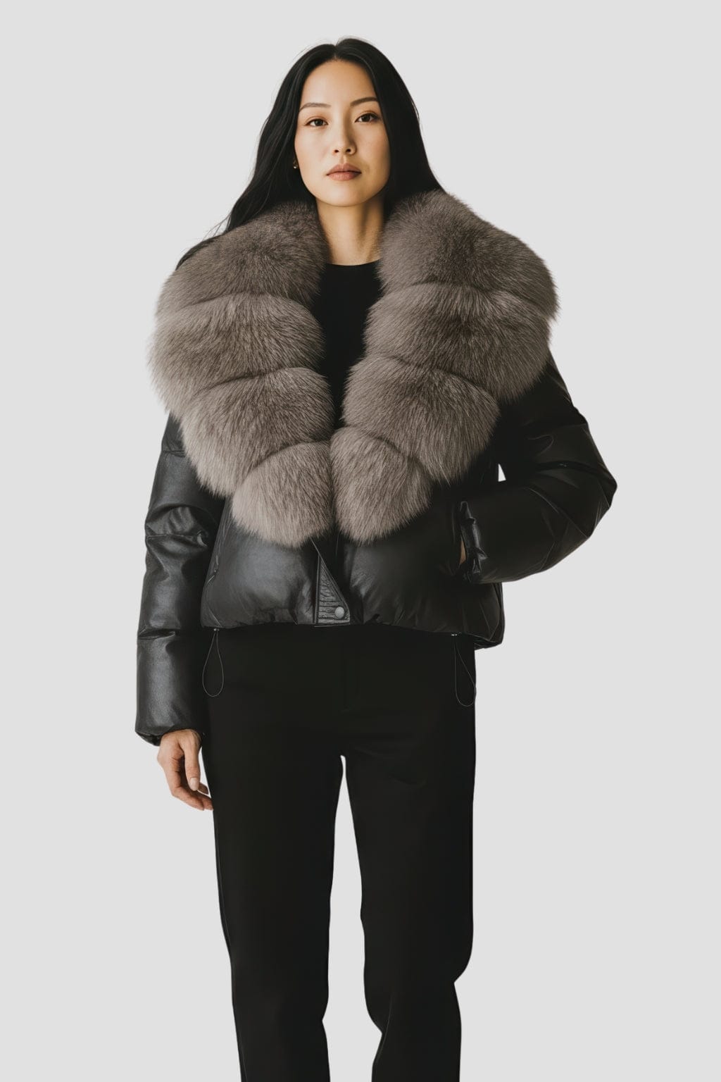 Blouson fourrure femme col gris Héritage fourrure