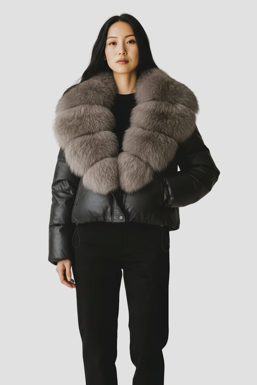 Blouson fourrure femme col gris Héritage fourrure