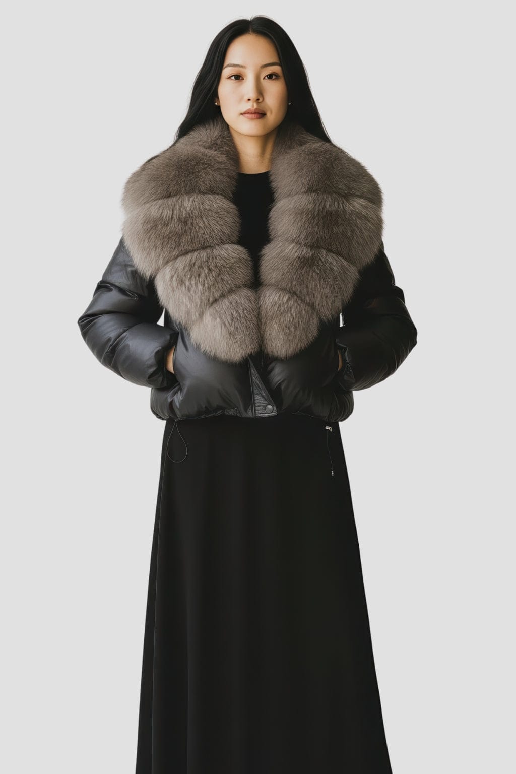 Blouson fourrure femme col gris Héritage fourrure