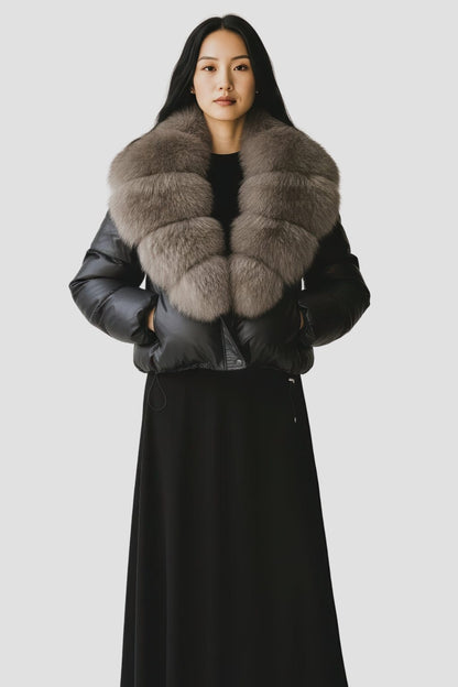 Blouson fourrure femme col gris Héritage fourrure